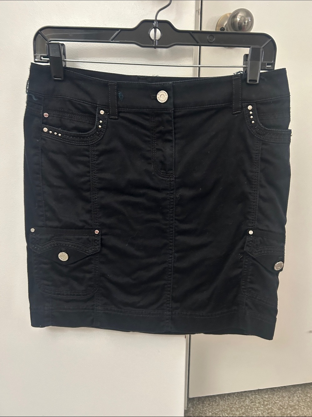White House Black Market Black Mini Skirt with Stud & Pocket Accents